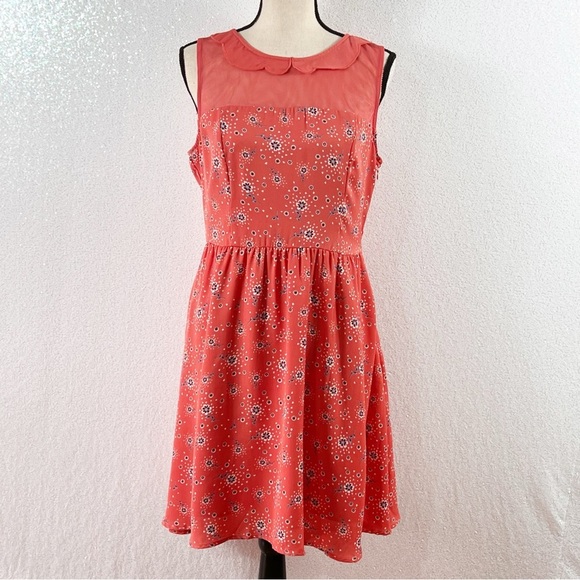 LC Lauren Conrad orange floral print dress with scalloped collar. Size 12 - Picture 3 of 16
